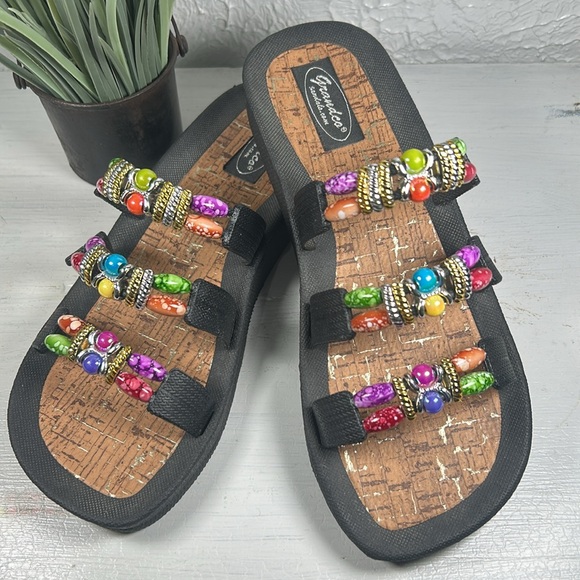 Grandco Shoes - Grandco Slide In Flip Flop Rubber Sandals with Beaded Accents